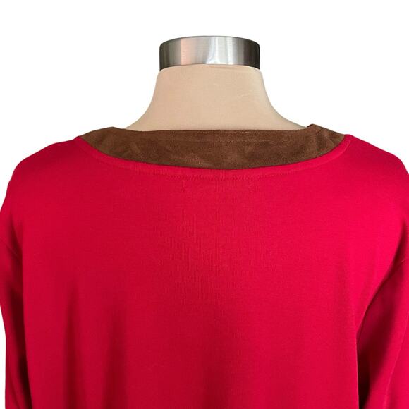 Lauren Ralph Lauren Red Knit Top Suede Contrast Details Size XL Fall Equestrian - Picture 6 of 7